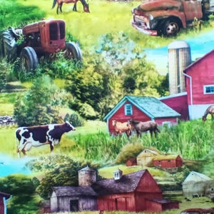 Barns and Trucks digital print Greg and Company Four seasons David Textiles 1 yard country farmhouse primitive