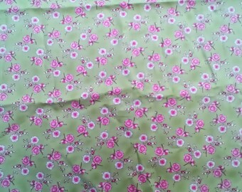 Sakura Moda fabric #33173 green background with pink flowers 37 inches