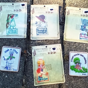 Holly Hobby Emblem 6 patches  vintage Be Happy, Smile at the World, The world is Beautiful, Life is Fun, Start Each Day Happy, Sing a Little