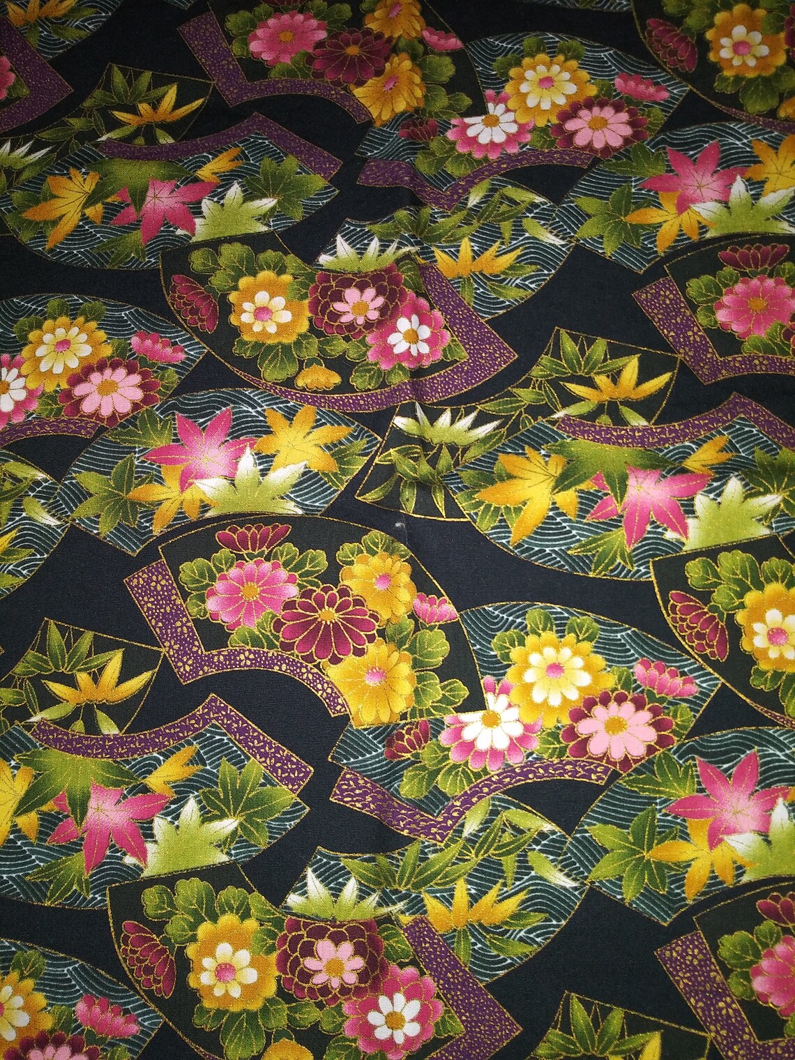 Oriental Floral Fabric Kona Bay Fabrics 2004 NAMI03 17.5 Etsy