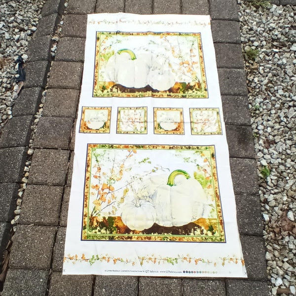 shimmery white pumpkin panel Lynnea Washburn Suzanne Cruise QT fabrics fall autumn 24 inches x 44 inches