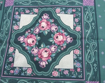 vintage green and pink rose Spring Industries panel fabric 2 blocks 18 inches by 44 inches