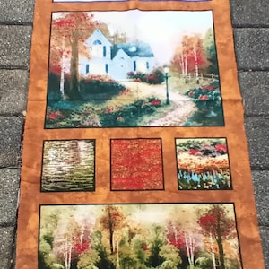 The Blessings of Autumn  Thomas Kinkade David Textiles fabrics panel 23 x 44 inches