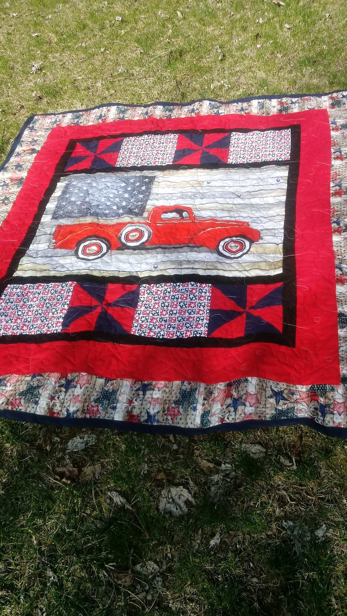 Red Truck Quilt Patriotic Americana Robert Kauffman Farmhouse Panel Flag Blanket Etsy