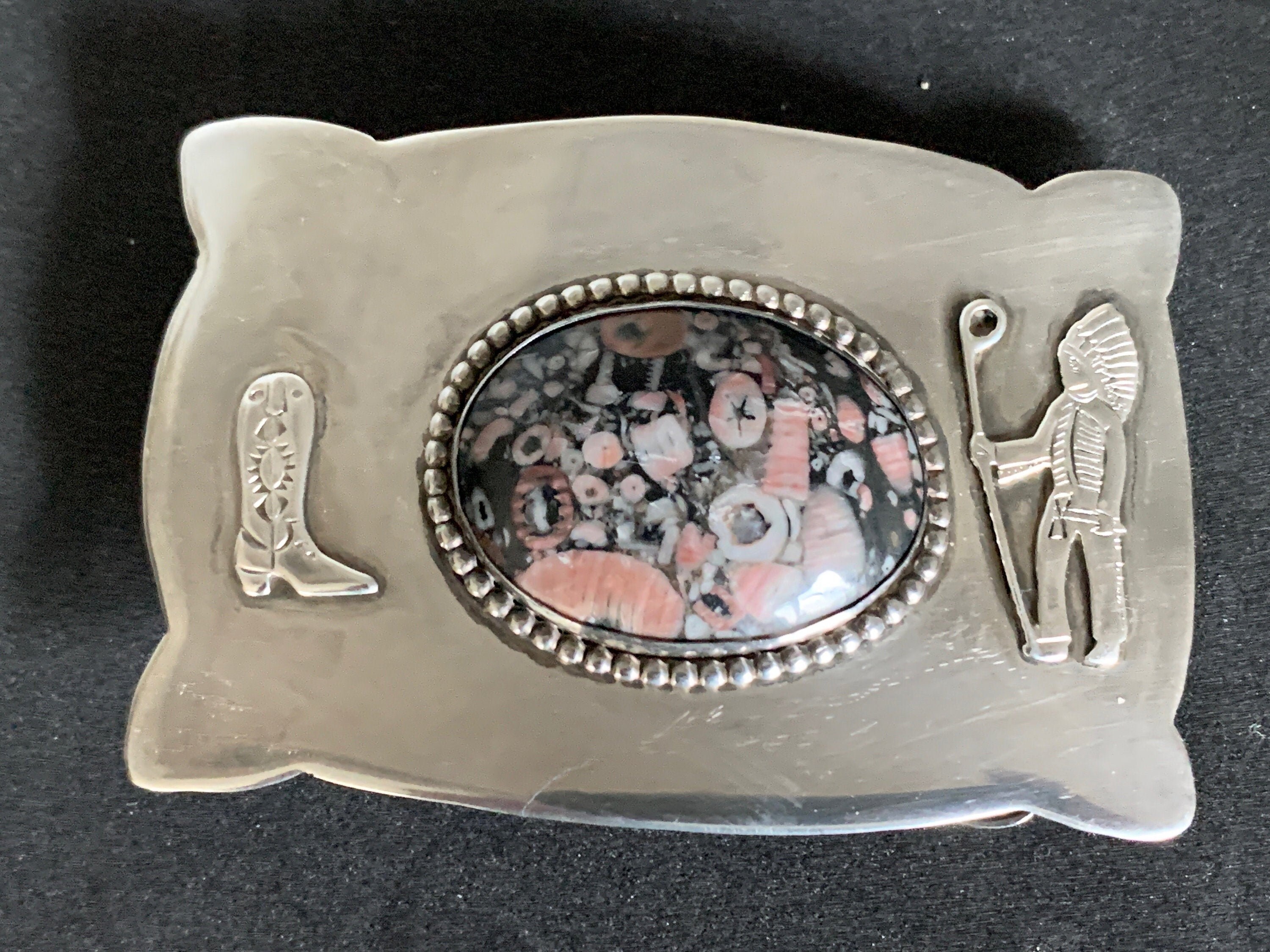 アクセサリー Hopicrafts vintage Tony Kyasyousie Vintage Silver Man in the Maze Hopi Overlay Bracelet by Tony