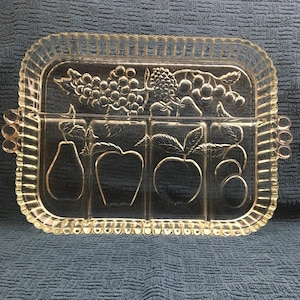 Glass Fruit or Relish Plate/Tray with Fruit Pattern by Indiana Glass