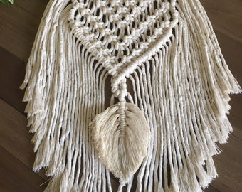 Medium Handmade Boho Chic Macrame Wall Hanging, Wall Art, Wall Decor, Wooden Dowell Rod, Off White