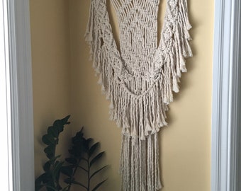 Large Handmade Macrame Wall Hanging, Wall Decor, Fiber Art, Boho Chic, Off White Cotton Cord, Driftwood