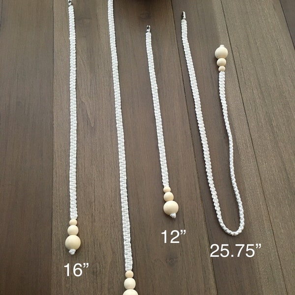 Ceiling Fan Pull Chains, Ceiling Fan Pulls, Handmade Macrame, Off White, Natural Wood Beads, Universal Ball Chain Connector