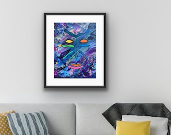 African print, abstract theme, matted print, African American paintings, wall in your home or office.  Christmas gift ideas for women or men