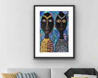 African art, abstract woman print, urban art, modern contempory decor, living room artwork, house warming gift, unique gift for friend