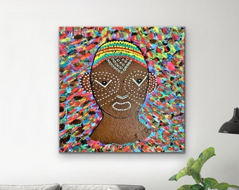 Original acrylic painting on canvas, modern boho decor, African American art, man painting, living room idea, gift for special friend