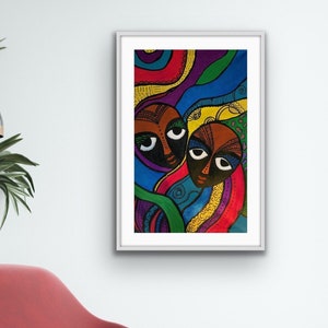 Art contemporain moderne, imprimé afro-américain, décoration de salon ethnique, décoration de bureau moderne, cadeau de pendaison de crémaillère, cadeau petite amie pour elle