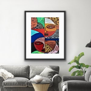 african print, abstract theme, matted print, Black American art, modern art for living room, Xmas gift for mom, Christmas gift for sister, image 1