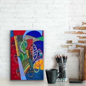 Modern abstract canvas print, contemporary art, living room decor ideas, African print, boho theme, ethnic decor, unique gift for friend image 1