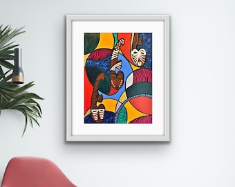 African American print, abstract Black art, living room artwork, small home office decor, house warming gift for friend, unique gift for mom