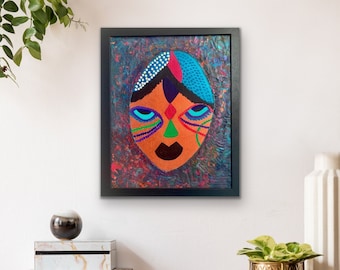 Original FRAMED painting, African American art canvas,  African wall art decor, Boho living room decor,  Black Art, unique gift idea