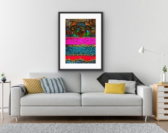 African American print, abstract Black art, Afrocentric art, modern boho decor, living room idea, house warming gift, unique gift for friend