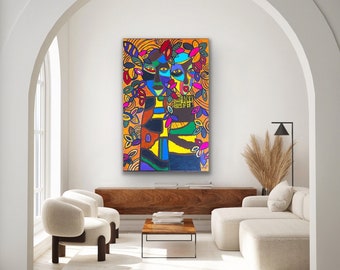 Original painting on canvas, contemporary painting,  Afrocentric art, modern decor living room, unique gift for friend, new home gift idea