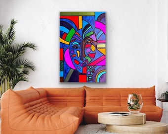 Original painting on canvas, contemporary painting,  Afrocentric art, modern decor living room, unique gift for friend, new home gift idea