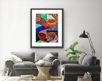 african print, abstract theme, matted print, Black American art, modern art for living room, Xmas gift for mom, Christmas gift for sister,