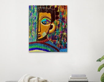 Abstract canvas print, African woman art, contemporary wall print, modern living room decor, Afrocentric Art, Jamaican print, unique gift