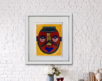 Man with a Rasta Tam, Influenced by African Masks, Inspired by Jamaican Culture, Unframed Matted Print, Art Print, Wall Decor, Wall Art,