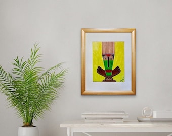 African Man Print,  Influenced by African Masks, Inspired by Jamaican Culture, Unframed Matted Print, Art Print, Wall Decor, Afrocentric Art