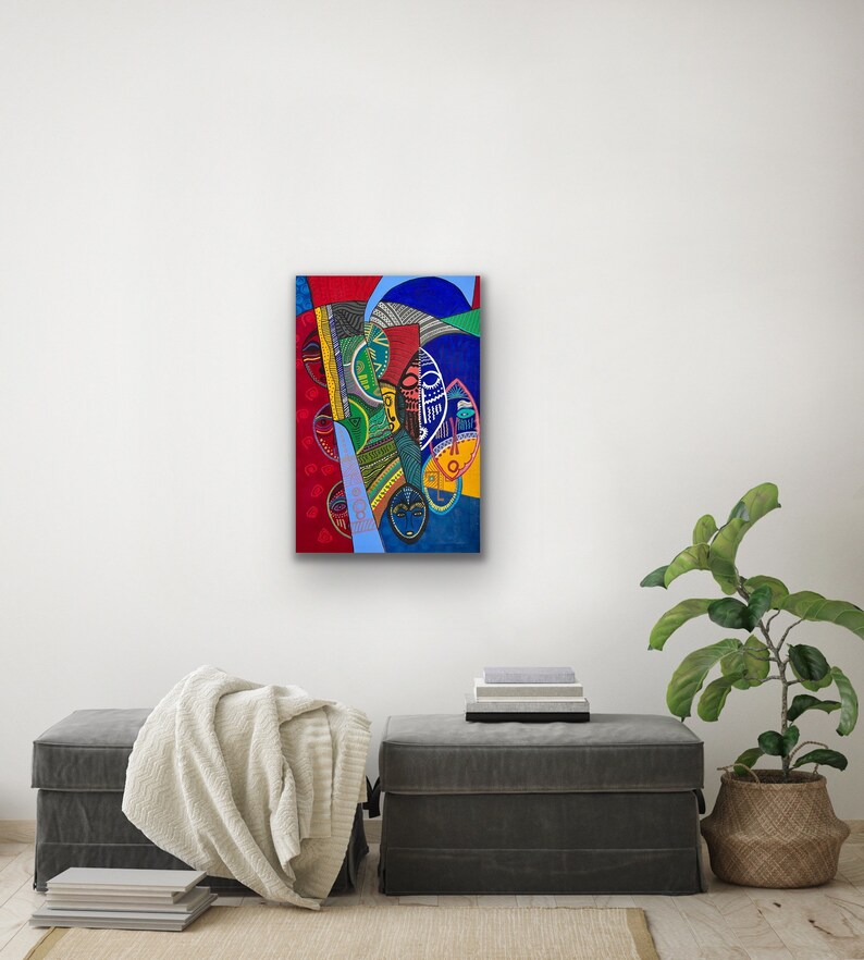 Modern abstract canvas print, contemporary art, living room decor ideas, African print, boho theme, ethnic decor, unique gift for friend image 3