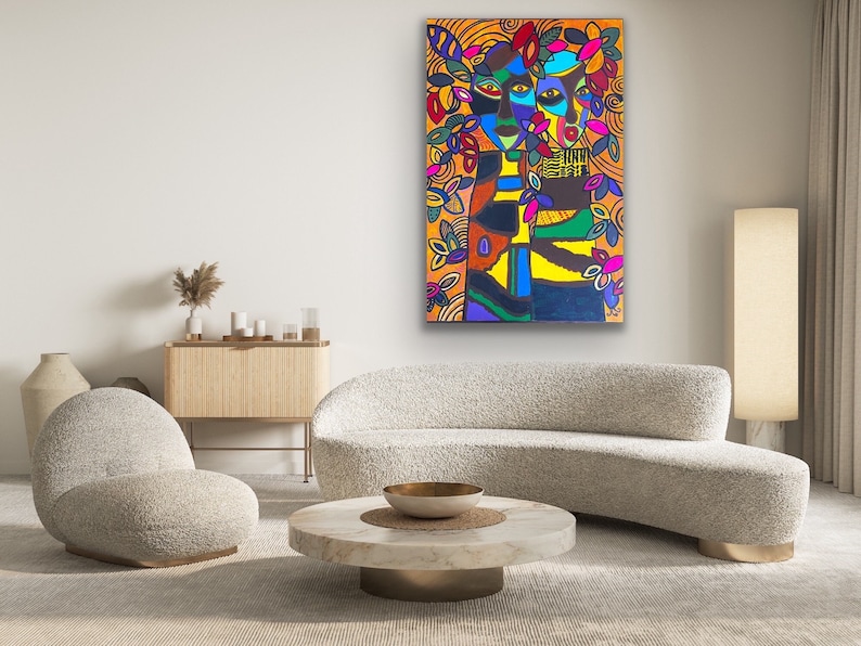 Original painting on canvas, contemporary painting, Afrocentric art, modern decor living room, unique gift for friend, new home gift idea image 5
