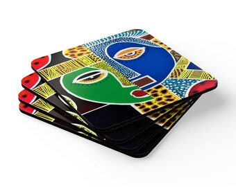 African Art Coaster Set: Bohemian Home Decor, Original Painting