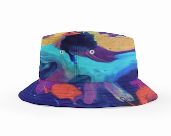 Abstract Unisex Bucket Hat, Sun Protector, 100% Poly Cotton, Boho Tribal Design, One Size Fits All