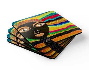 African Art Coaster Set, Bohemian Home Decor