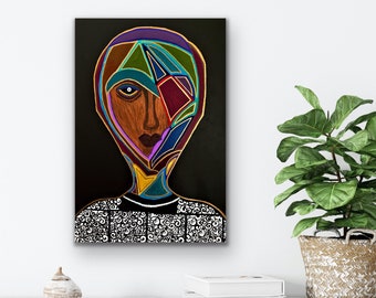 Modern abstract CANVAS Print, Black woman art, ethnic living room decor, office artwork, boho canvas print, Jamaican art, house warming gift