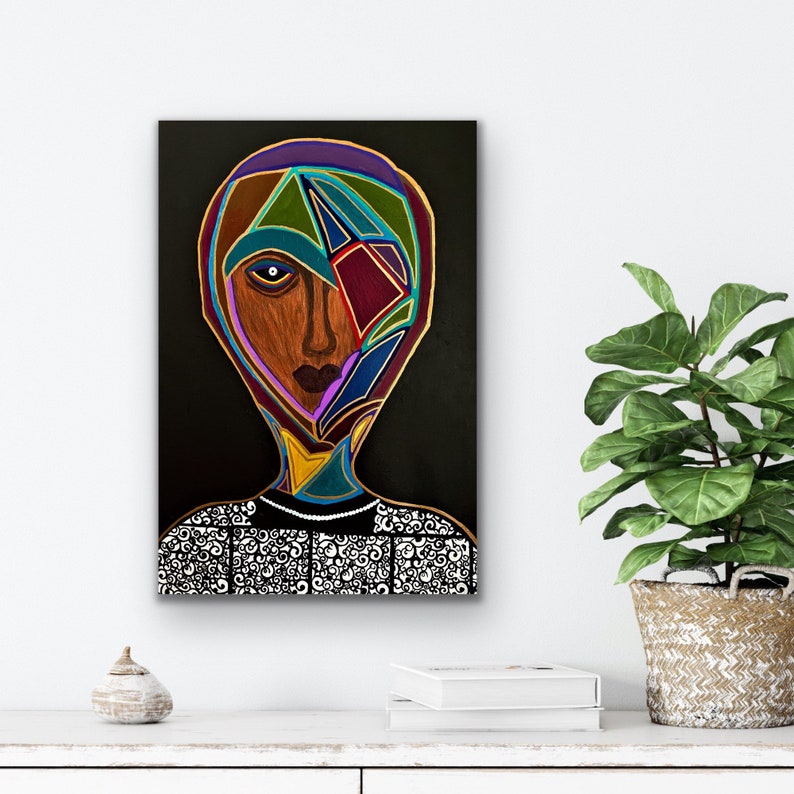 Modern abstract CANVAS Print, Black woman art, ethnic living room decor, office artwork, boho canvas print, Jamaican art, house warming gift image 1