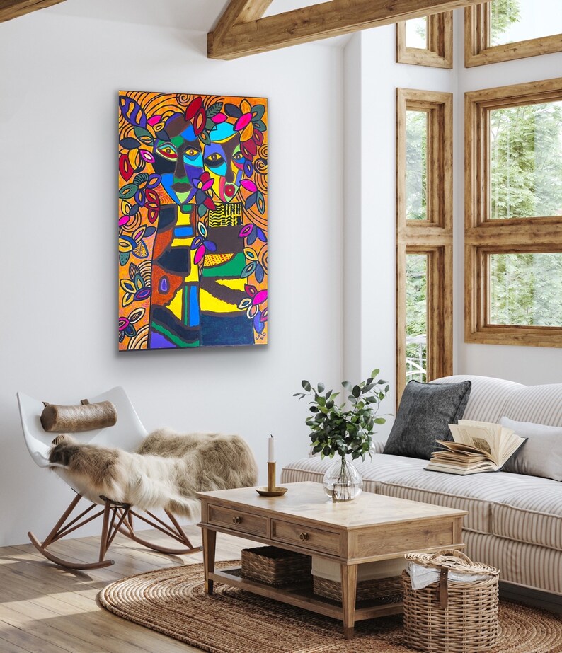 Original painting on canvas, contemporary painting, Afrocentric art, modern decor living room, unique gift for friend, new home gift idea image 7