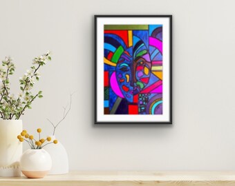 Abstract Face Art Print: Modern Colorful Home Decor