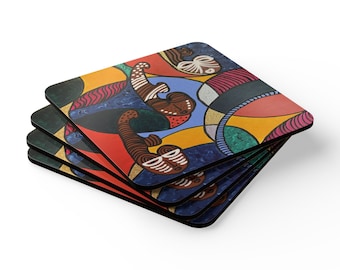 African Art Coaster Set, Bohemian Home Decor, Original Painting