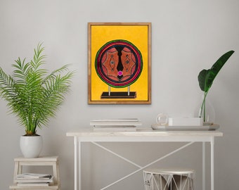 Man with Rasta Tam, Influenced by African Masks, Inspired by Jamaican Culture, Unframed Matted Print, Art Print,  Wall Art,