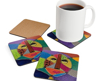African Art Coaster Set, Original Painting, Bohemian Home Decor