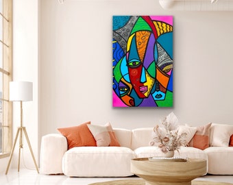 Abstract Afrocentric Painting: Vibrant Colors, Cultural Decor (24x36)