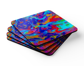 Abstract Art Coaster Set: Boho Home Decor, High-Gloss Finish
