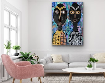 Modern contemporary African woman painting, original abstract art, ethnic living room decor, African American & Jamaican culture, boho look