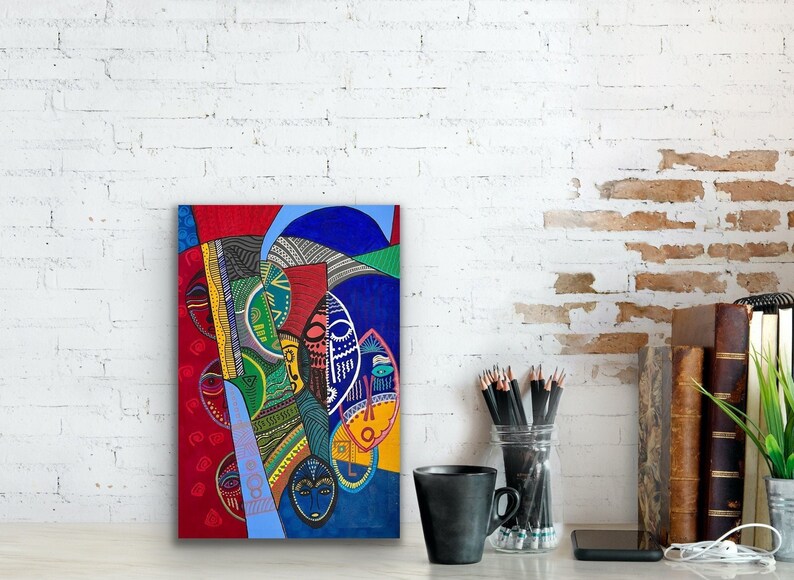 Modern abstract canvas print, contemporary art, living room decor ideas, African print, boho theme, ethnic decor, unique gift for friend image 1