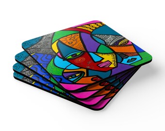 African Art Coaster Set, Bohemian Home Decor, Original Painting