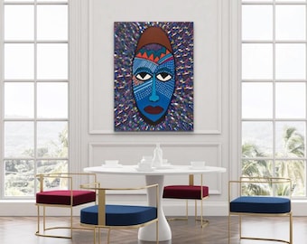 Abstract canvas print,  African woman art, contemporary wall decor, African American Art, living room art, Boho theme, housewarming gift