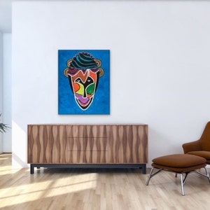 African Man mask, modern abstract art, colorful living room wall decor, Afrocentric art, Jamaican art, Rastafarians of Jamaica, unique gift image 3