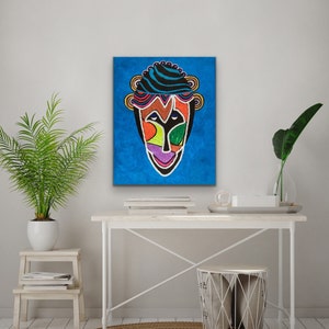 African Man mask, modern abstract art, colorful living room wall decor, Afrocentric art, Jamaican art, Rastafarians of Jamaica, unique gift image 5