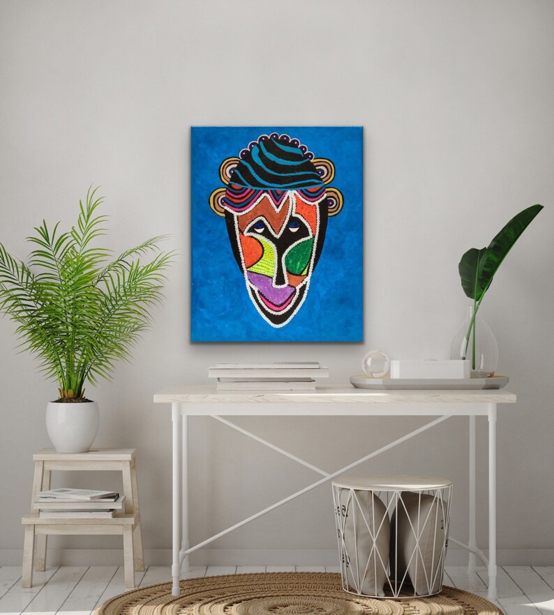 African Man mask, modern abstract art, colorful living room wall decor, Afrocentric art, Jamaican art, Rastafarians of Jamaica, unique gift image 5