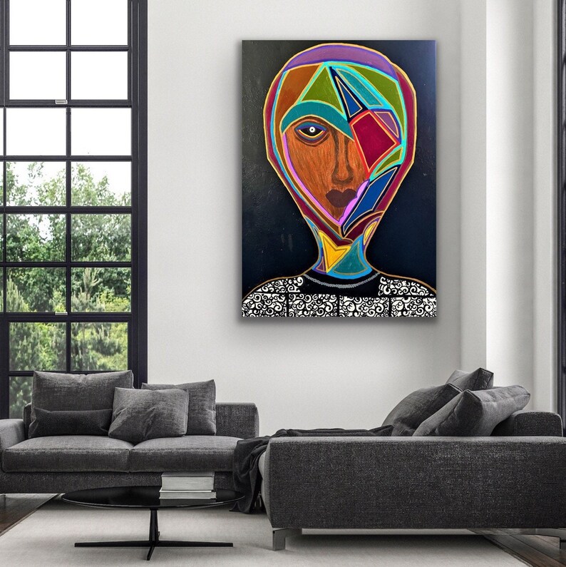 Modern abstract CANVAS Print, Black woman art, ethnic living room decor, office artwork, boho canvas print, Jamaican art, house warming gift image 4